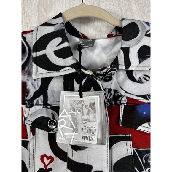 Dolcezza Simply Art Jacket S Red Black Abstract Cotton Blend NWT Chic - Picture 4 of 9